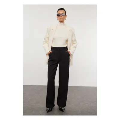 Trendyol Black Belt Detailed Wide Leg/Wide Leg Woven Trousers