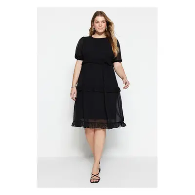 Trendyol Curve Black Tulle Detailed Woven Dress