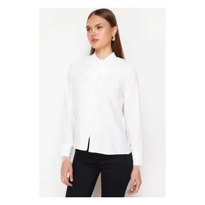 Trendyol Ecru Binding and Lace Detailed Regular Fit Woven Shirt