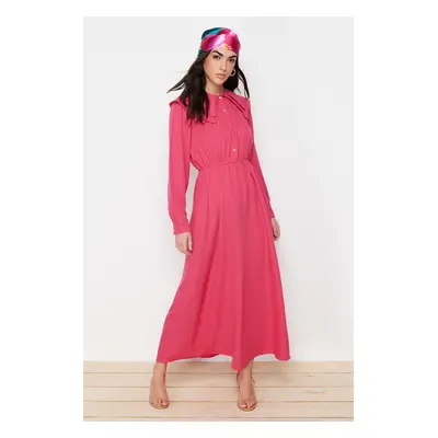 Trendyol Fuchsia Baby Collar Linen Look Woven Dress