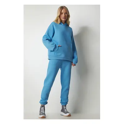 Happiness İstanbul Women's Sky Blue Hooded Tracksuit Set