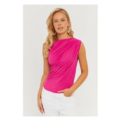 Cool & Sexy Women's Fuchsia Gathered Blouse YZ625