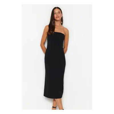 Trendyol Black Shift/Straight Cut Strapless Gabardine Midi Woven Dress