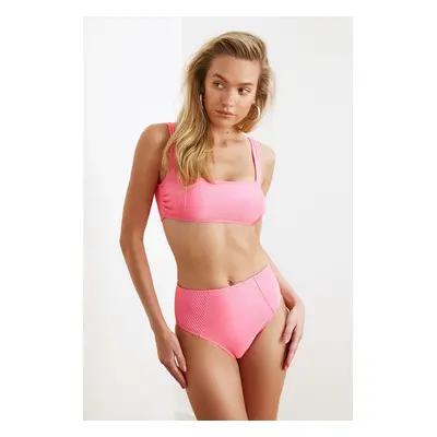 Trendyol Fuchsia Texturált magas derék bikini alsó