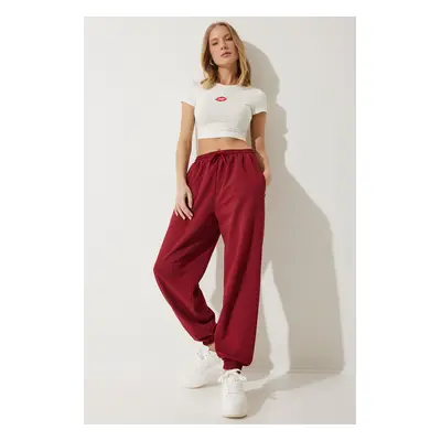 Happiness İstanbul Women's Burgundy Baggy Jogging Sweatpants