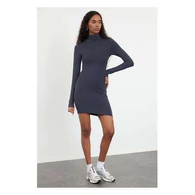 Trendyol Anthracite Plain Polyamide Bodycone/Fitting High Collar Stretchy Knitted Dress