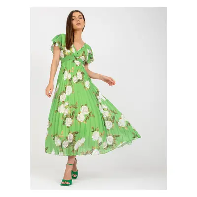 Green pleated dress with floral print