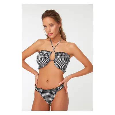 Trendyol Black Textured Gingham Bikini Bottoms