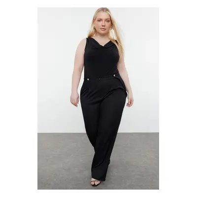 Trendyol Curve Black Wide Leg/Wide Leg Buttoned Woven Fabric Trousers