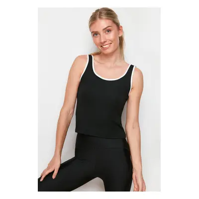 Trendyol Black-White Piping Detailed Knitted Sports Top/Blouse