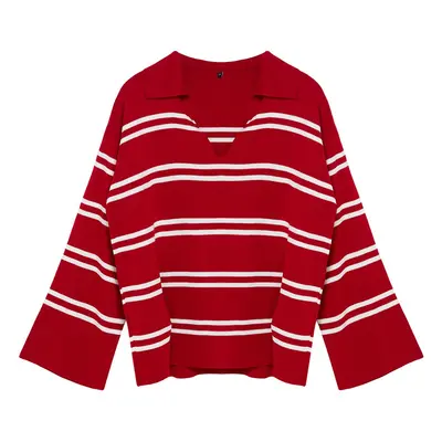 Trendyol Curve Red Striped Knitwear Sweater