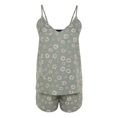 Trendyol Curve Mint Daisy Patterned Woven Pajama Set