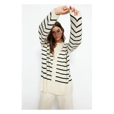 Trendyol Stone Black Striped Knitwear Cardigan