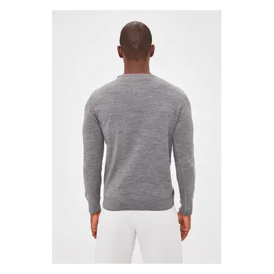 Trendyol Gray Slim Fit Crew Neck Textured Knitwear Sweater