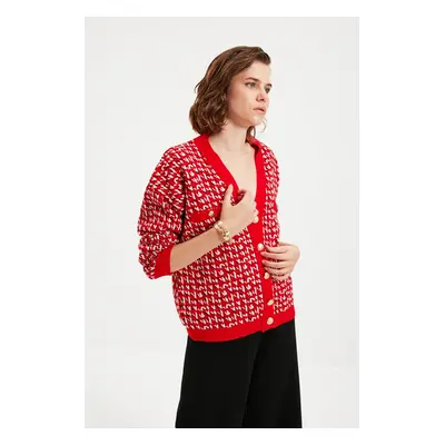 Trendyol Red Pocket Részletes Jacquard kötöttáru kardigán