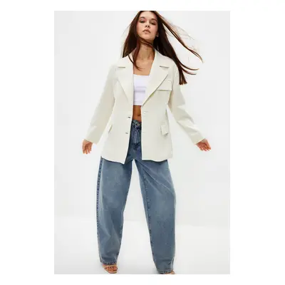 Trendyol White Oversize Lined Woven Blazer Jacket