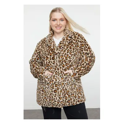 Trendyol Curve Brown Regular Fit Leopard Patterned Soft Touch Fur Coat