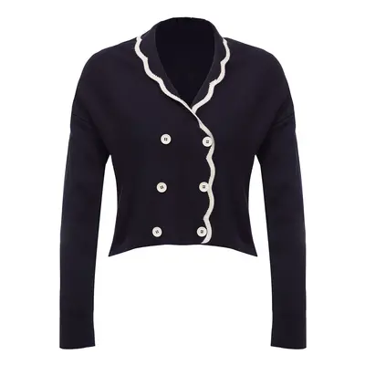 Trendyol Limited Edition Navy Blue Double Breasted Color Block Knit Cardigan