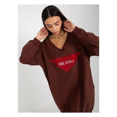 Dark brown oversize long sweatshirt with app and inscription