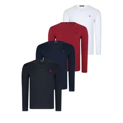 QUADRUPLE SET T8587 DEWBERRY V-NECK MEN'S SWEATSHIRT-BLACK-NAVY-WHITE-BURGUNDY