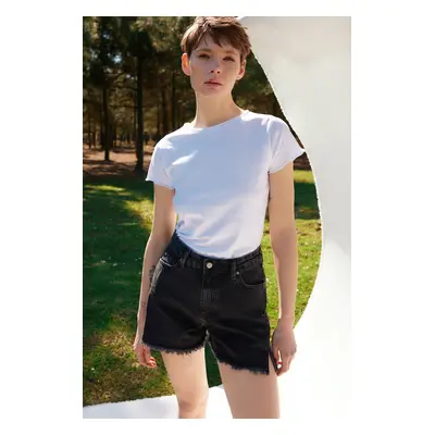 Trendyol Black More Sustainable Slit High Waist Denim Shorts