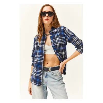 Olalook Women's Navy Blue Plaid Lumberjack Shirt