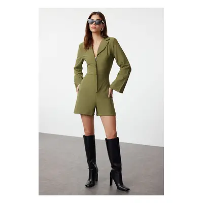 Trendyol Khaki Jacket Collar Zipper Detailed Jumpsuit