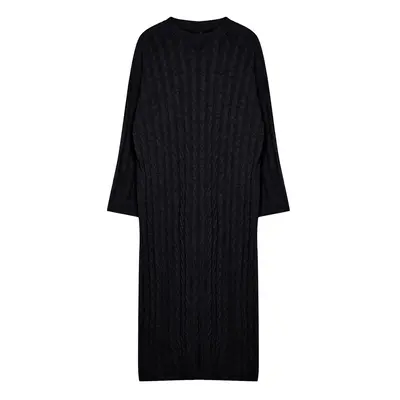 Trendyol Anthracite Maxi Knitwear Hair Knitted Wide Pattern Dress