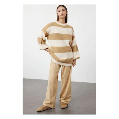 Trendyol Mink Soft Textured Thessaloniki Knitted Knitwear Striped Sweater