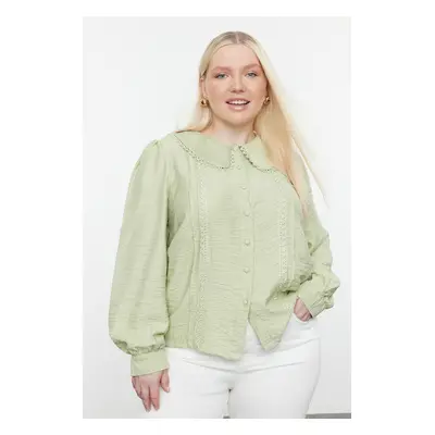 Trendyol Curve Mint Baby Collar Balloon Sleeve Lace Woven Shirt