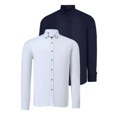 DOUBLE SET G721 DEWBERRY MEN'S SHIRT-NAVY-WHITE