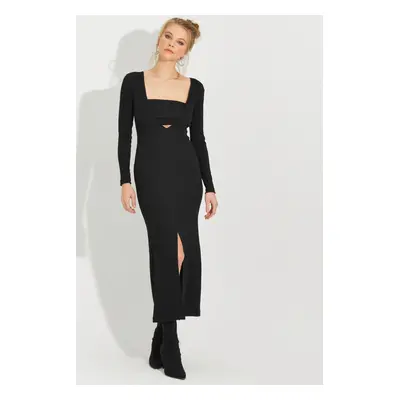 Cool & Sexy Women's Black Bustier Slit Camisole Midi Dress