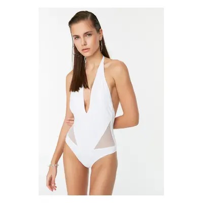 Trendyol White Tulle Detailed Swimsuit