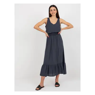 FRESH MADE dark blue sleeveless maxi dress with frill