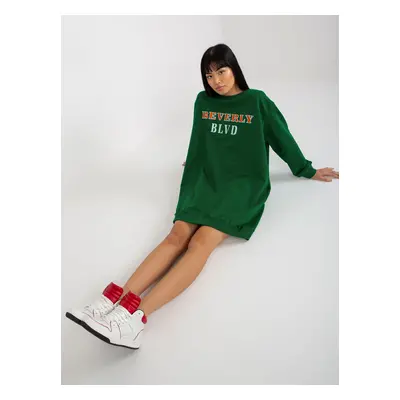 Dark green long sweatshirt with print and application