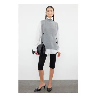 Trendyol Gray Side Functional Buttoned Knitwear Sweater