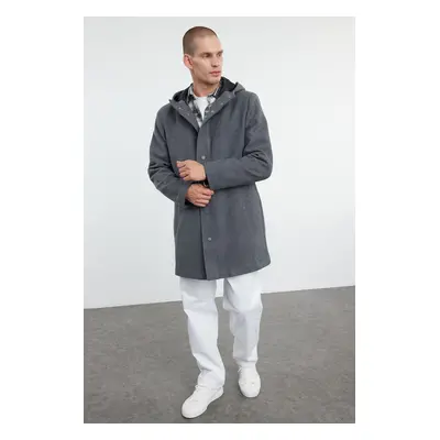 Trendyol Anthracite Regular Fit Winter Wool Blend Hooded Cashmere Winter Coat