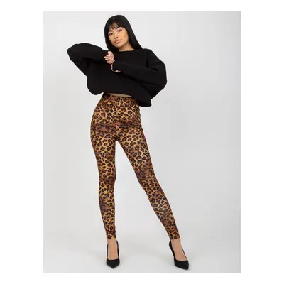 Dark beige and black casual leggings with leopard pattern