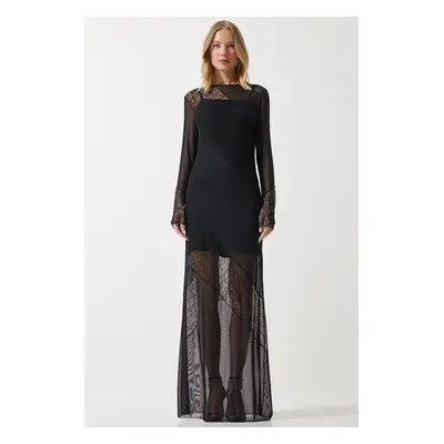 Happiness İstanbul Women's Black Lace Tulle Detailed Elegant Dress