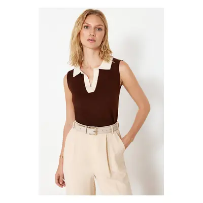 Trendyol Beige Polo Neck T-Shirt Look Knitted Thin Blouse