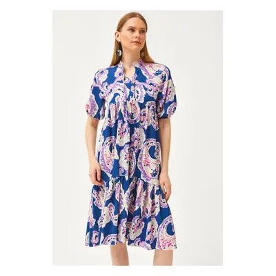 Olalook Women's Indigo Collar Laced Loose Dress