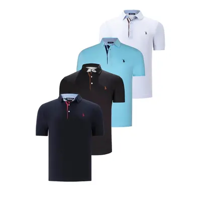 QUAD SET T8582 DEWBERRY MENS T-SHIRT-BLACK-WHITE-NAVY BLUE-CYAN