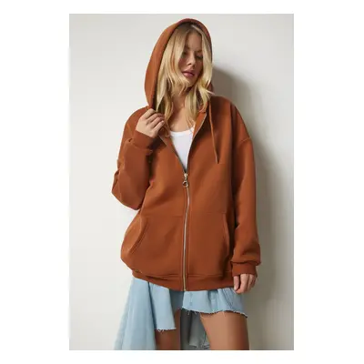 Happiness İstanbul Women's Tile Hooded Zipper Oversize Sweatshirt