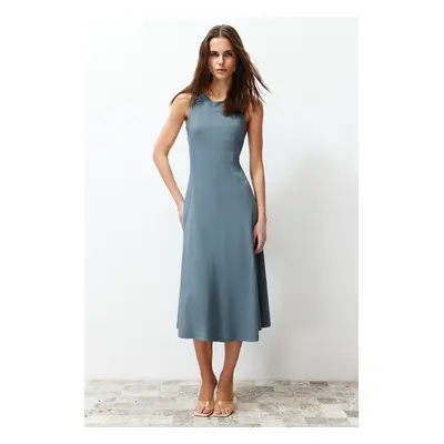 Trendyol Anthracite 100% Cotton Skater/Waisted Crew Neck Sleeveless Midi Knitted Midi Dress