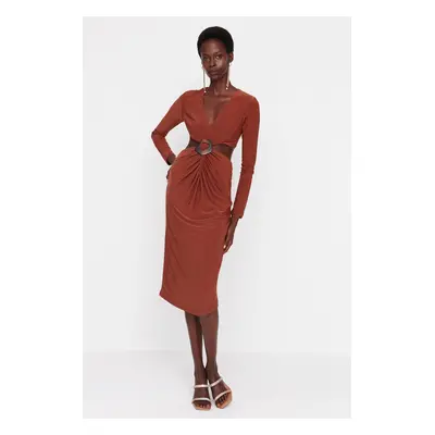 Trendyol Cinnamon Buckle Detailed Knitted Evening Dress