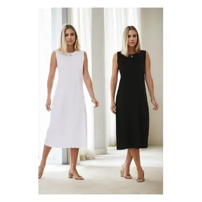 E2145 Dewberry Set of Two Women Dresses-BLACK-WHITE