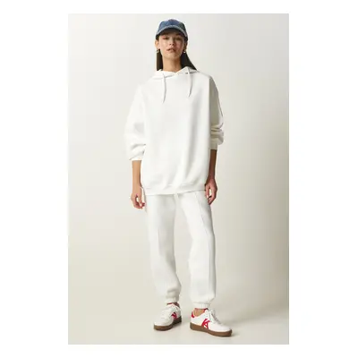 Happiness İstanbul Women's White Hooded Raised Knitted Tracksuit Set