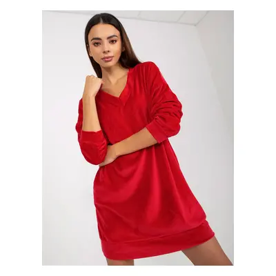 Red velor dress with long sleeves