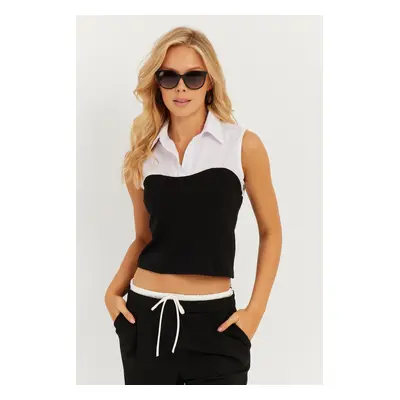 Cool & Sexy Women's Black-White Shirt Blouse KS514