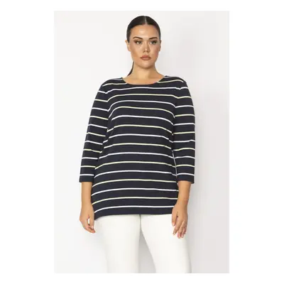 Şans Women's Plus Size Black Crewneck Striped Tunic